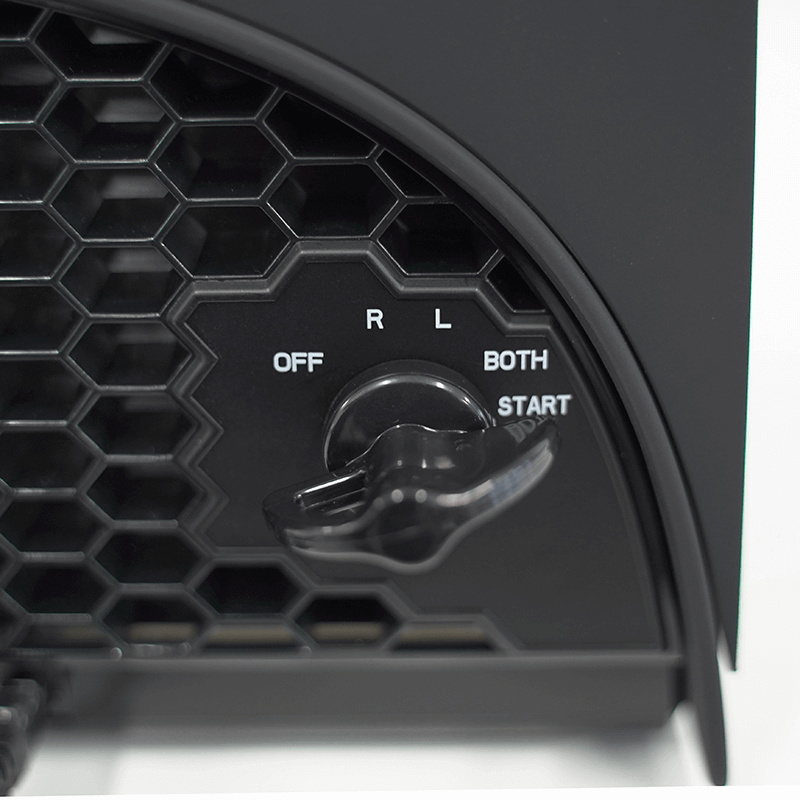 Close up image of the on and off switch on the front of the switch on a honeycomb alpha