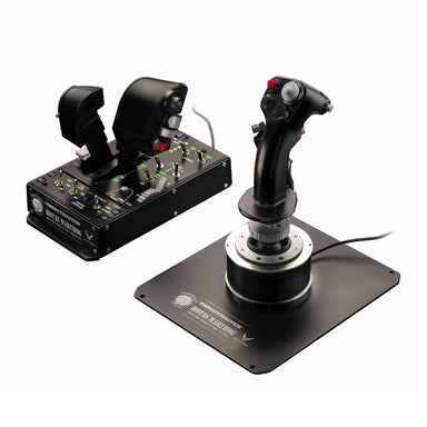 Thrustmaster HOTAS Warthog dual flight controls next to each other