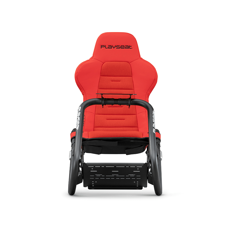 Front on view of the Playseat Trophy showing the pedal and wheelbase mounting positions