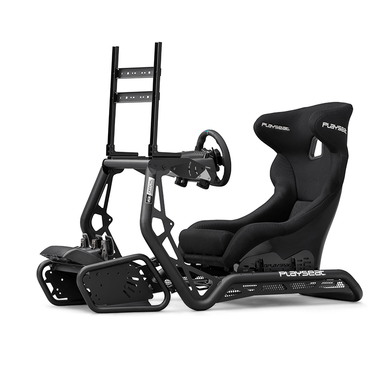 Playseat Sensation Pro FIA cockpit in black with pedals and steering wheel attached